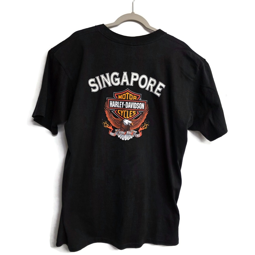 Vintage 1996 Harley Davidson Singapore T-Shirt Mens XL Black Holoubek USA Made